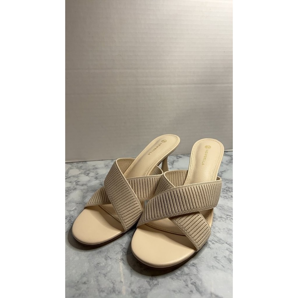 Newbella Beige Criss-Cross Strap Heeled Sandals